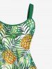 Costume de Plage Grande Taille Imprimé à Feuilles D'ananas - Vert 
