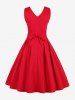 Plus Size Solid Color Surplice Pleated Side Zipper Tank 1950s Vintage Dress -  