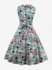 Plus Size Coconut Tree Leaf Flamingo Print 1950s Vintage Dress -  