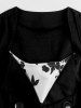 Plus Size Flower Leaf Print Patchwork Buttons Turn Down Collar 1950s Vintage Dress -  