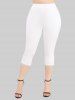 Plus Size Crochet Hollow Out Lace Trim Pockets Capri Leggings -  