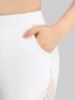 Plus Size Crochet Hollow Out Lace Trim Pockets Capri Leggings -  