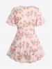 Fashion Ombre Peach Blossom Print Plunging Bowknot Tied Beach Cover Up Solid Boyleg 3 Pieces Tankini Swimsuit -  