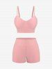Fashion Ombre Peach Blossom Print Plunging Bowknot Tied Beach Cover Up Solid Boyleg 3 Pieces Tankini Swimsuit -  