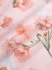 Fashion Ombre Peach Blossom Print Plunging Bowknot Tied Beach Cover Up Solid Boyleg 3 Pieces Tankini Swimsuit -  