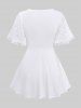 Plus Size Floral Embroidery Hollow Out Ruched Lace Trim Lettuce Ruffles T-shirt -  