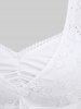 Plus Size Floral Embroidery Hollow Out Ruched Lace Trim Lettuce Ruffles T-shirt -  