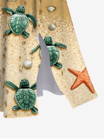 Sea Creatures Turtle Starfish Shell Beach Print Plus Size Matching Hawaii Beach Outfit For Family