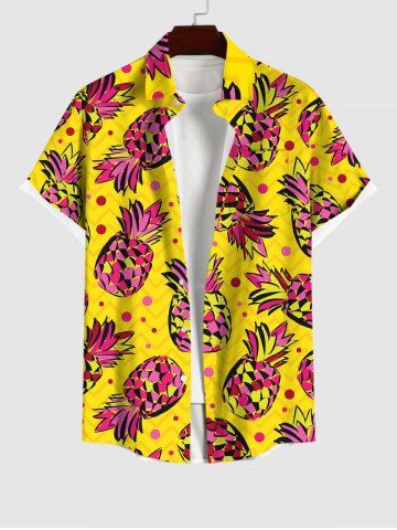 Plus Size Pineapple Print Hawaii Pocket Buttons Shirt For Men - YELLOW - S