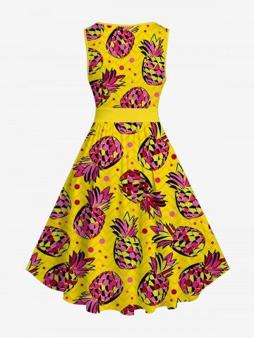 Plus Size Pineapple Print Hawaii 1950s Vintage Dress 58 OFF Rosegal