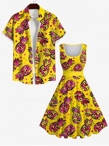 Pineapple Print Plus Size Matching Hawaii Beach Outfit For Couples - YELLOW