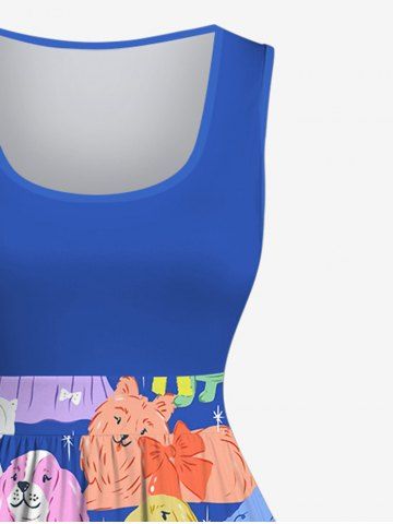 Plus Size Colorful Fluffy Dog Stars Print 1950s Sleeveless A Line Dress