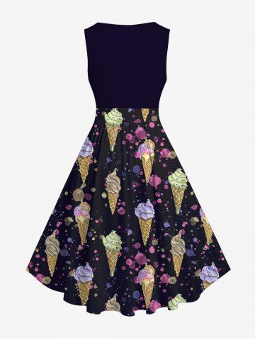 Plus Size Ice Cream Painting Splatter Print 1950s Vintage A Line Dress