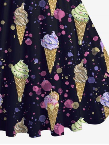 Plus Size Ice Cream Painting Splatter Print 1950s Vintage A Line Dress