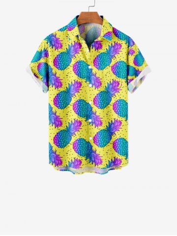 Kid's Ombre Pineapple Pin Dot Print Hawaii Button Pocket Shirt - YELLOW - 100