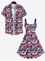 Patriotic American Flag Sea Waves Print Plus Size Matching Outfit For Couples -  