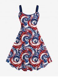 Plus Size American Flag Sea Waves Print Hawaii Tank Dress -  
