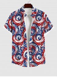 Plus Size American Flag Sea Waves Print Buttons Pocket Hawaii Shirt For Men -  