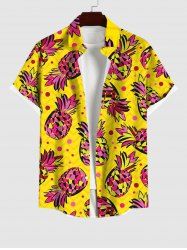 Plus Size Pineapple Print Hawaii Pocket Buttons Shirt For Men -  
