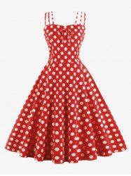 Plus Size Polka Dot Print Tie Bowknot Vintage Tank Dress -  