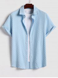 Men's Checkerboard Textured Button Up Short Sleeves Shirt -  