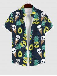 Plus Size Skull Pineapple Heart Ice Cream Print Hawaii Button Pocket Shirt For Men -  