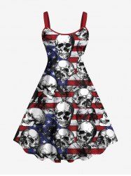 Plus Size American Flag Skulls Print Tank Dress -  