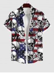 Chemise Drapeau Américain Crâne Imprimée avec Poche de Grande Taille avec Boutons pour Homme - Noir 6XL