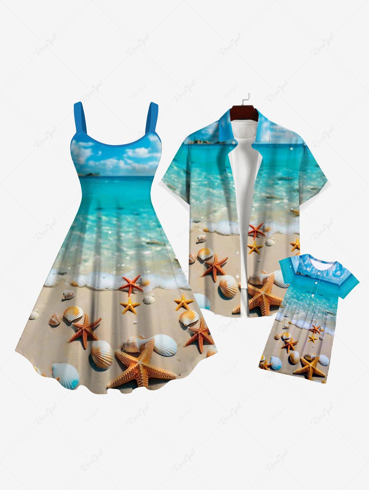 New Sea Beach Shell Print Plus Size Matching Set For Family  