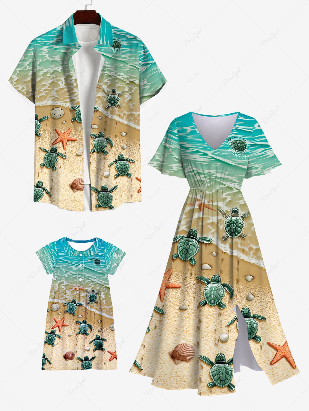 Shops Sea Creatures Turtle Starfish Shell Beach Print Plus Size Matching Hawaii Beach Outfit For Family  