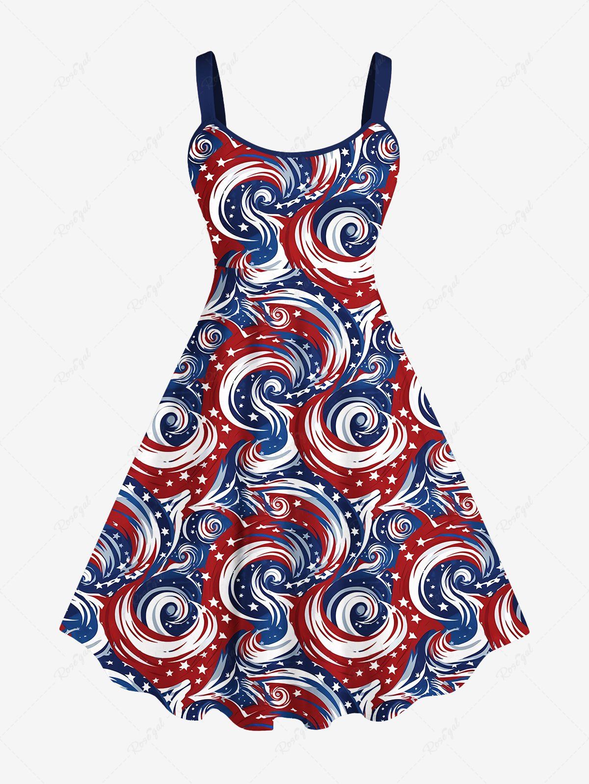 Affordable Plus Size American Flag Sea Waves Print Hawaii Tank Dress  