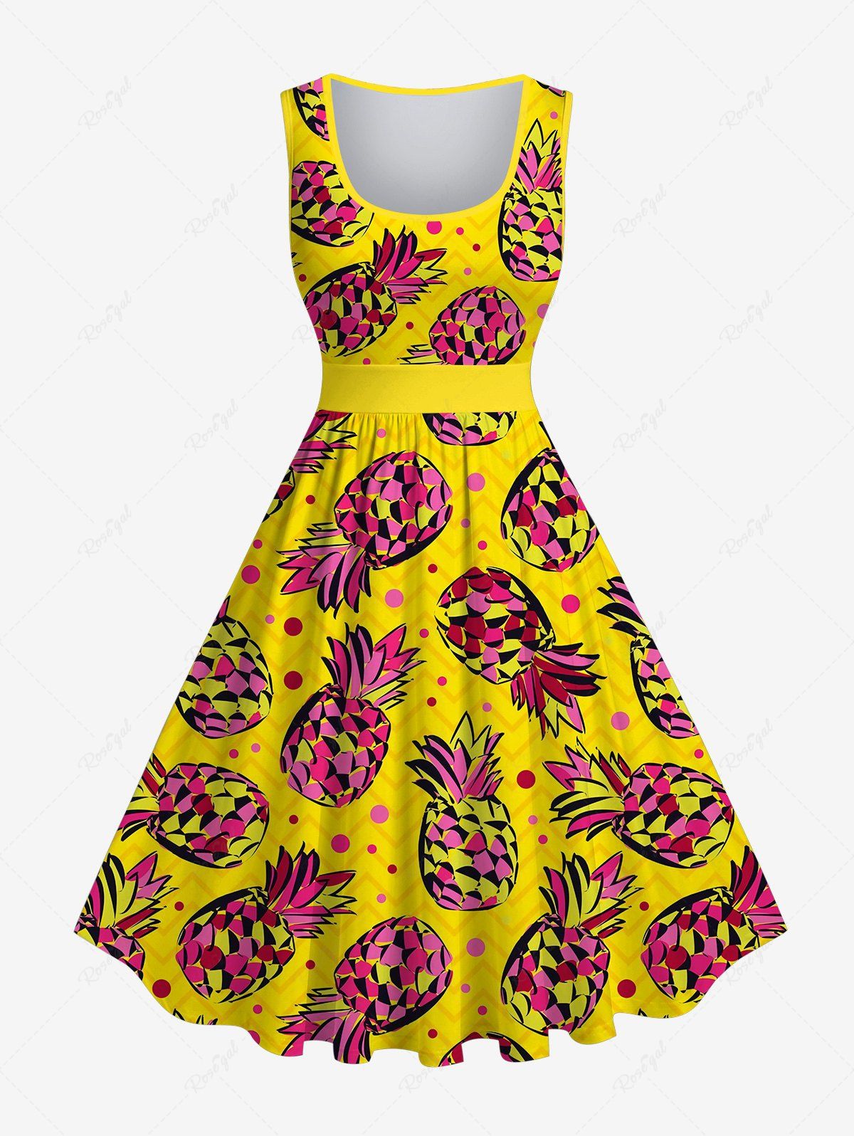 Discount Plus Size Pineapple Print Hawaii 1950s Vintage Dress  