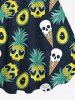 Skull Pineapple Heart Ice Cream Print Dress and Button Shirt Plus Size Matching Hawaii Beach Outfit For Couples -  