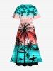 Plus Size Coconut Tree Sea Beach Ombre Sky Sun Printed Hawaii Split Pocket A Line Dress -  