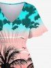 Plus Size Coconut Tree Sea Beach Ombre Sky Sun Printed Hawaii Split Pocket A Line Dress -  
