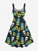 Robe Trapèze D'Ananas Crâne Cœur Glace Imprimés de Grande Taille sans Dos - Noir 6X