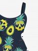 Robe Trapèze D'Ananas Crâne Cœur Glace Imprimés de Grande Taille sans Dos - Noir 6X