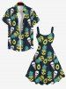 Robe Trapèze D'Ananas Crâne Cœur Glace Imprimés de Grande Taille sans Dos - Noir 6X