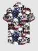 Chemise Drapeau Américain Crâne Imprimée avec Poche de Grande Taille avec Boutons pour Homme - Noir 6XL