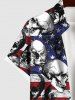 Chemise Drapeau Américain Crâne Imprimée avec Poche de Grande Taille avec Boutons pour Homme - Noir 6XL
