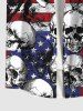 Chemise Drapeau Américain Crâne Imprimée avec Poche de Grande Taille avec Boutons pour Homme - Noir 6XL