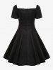 Plus Size Cinched Lace-up Floral Lace Patchwork Zipper 1950s Vintage Dress -  