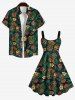 Plus Size Tiki Mask Palm Leaf Hibiscus Flowers Print Hawaii Tank Dress -  