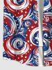Plus Size American Flag Sea Waves Print Buttons Pocket Hawaii Shirt For Men -  