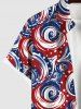 Plus Size American Flag Sea Waves Print Buttons Pocket Hawaii Shirt For Men -  