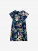 Kid's Coconut Tree Leaf Skull Floral Print Hawaii Button Dress -  