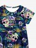 Kid's Coconut Tree Leaf Skull Floral Print Hawaii Button Dress -  