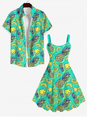 Pineapple Print Plus Size Matching Hawaii Beach Outfit For Couples - GREEN