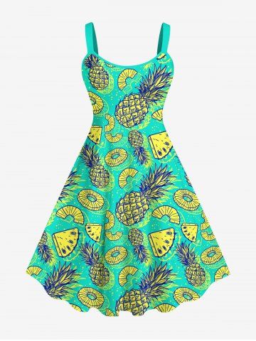Plus Size Pineapple Print Hawaii Tank Dress - GREEN - XS