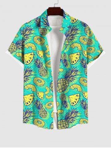 Plus Size Pineapple Print Hawaii Buttons Pocket Hawaii Shirt For Men - GREEN - S